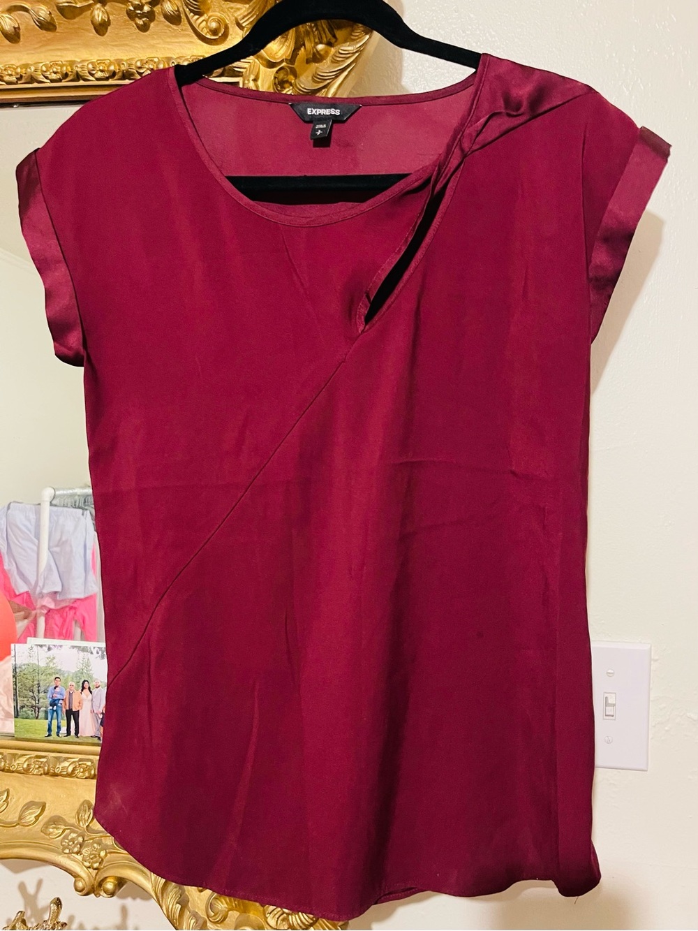 Express Burgundy Asymmetrical Cutout Blouse Size S